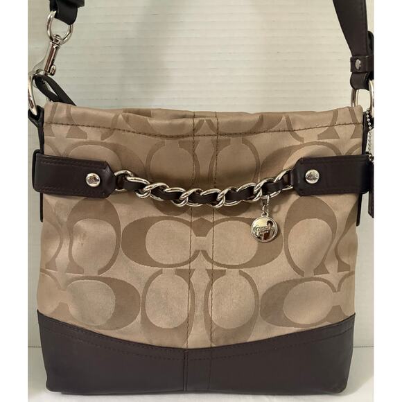 Vintage COACH-Authentic-Shoulder Bag-Leather & Cloth Logo-Hangtags-K1173-F18862 - Picture 2 of 10